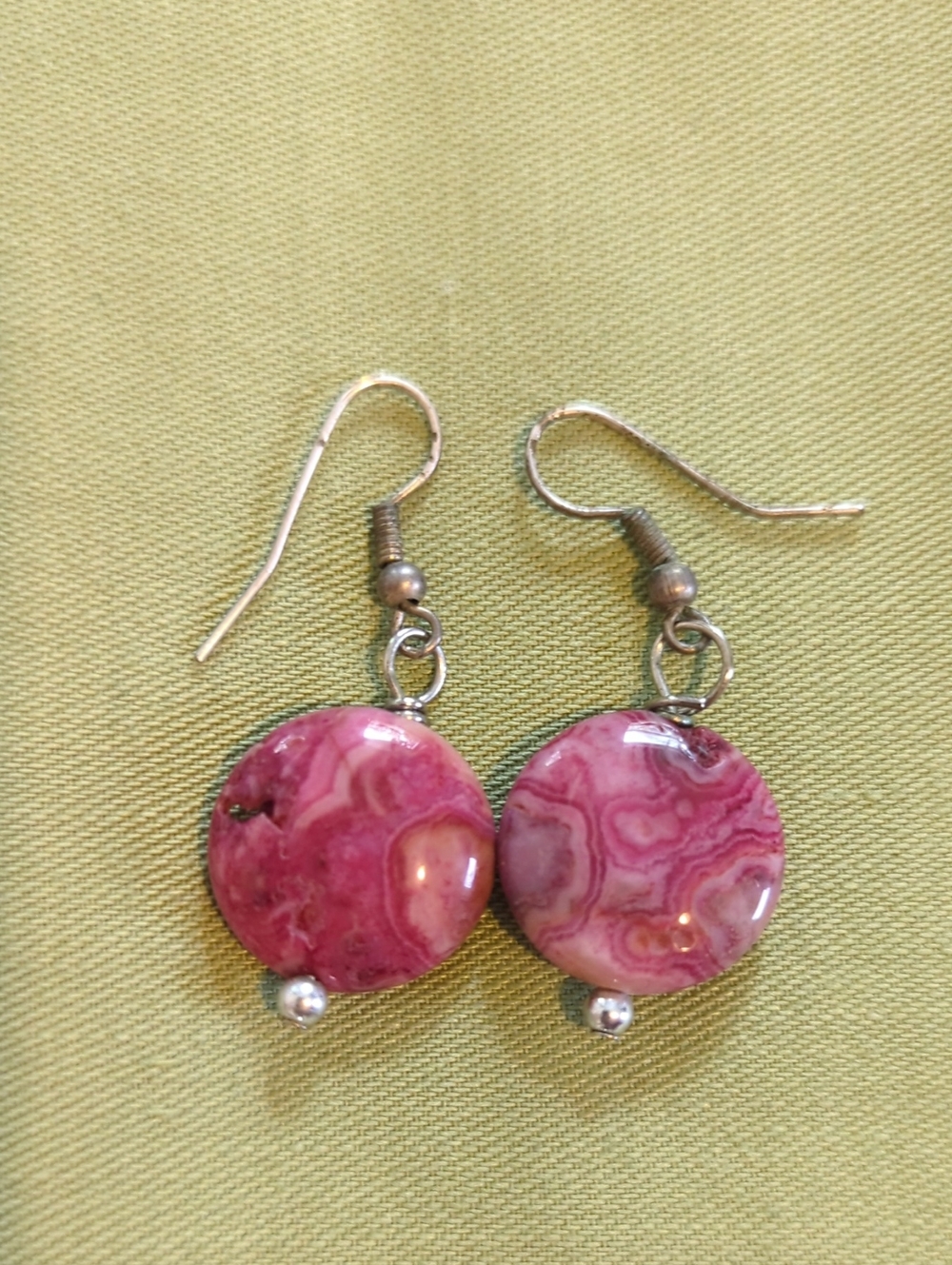 Vintage Round Pink Agate Drop Earrings